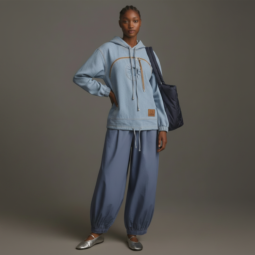 Blue Denim Hoodie | Women's Denim Hoodie for Cute Dog Apparel