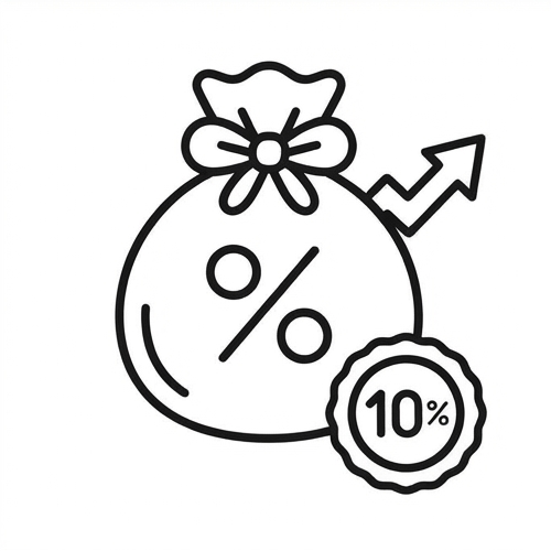 A simple black line icon of a money bag with a percentage sign and a 10% badge, centered on a white square with the heading 'Why Partner With Us' above it.