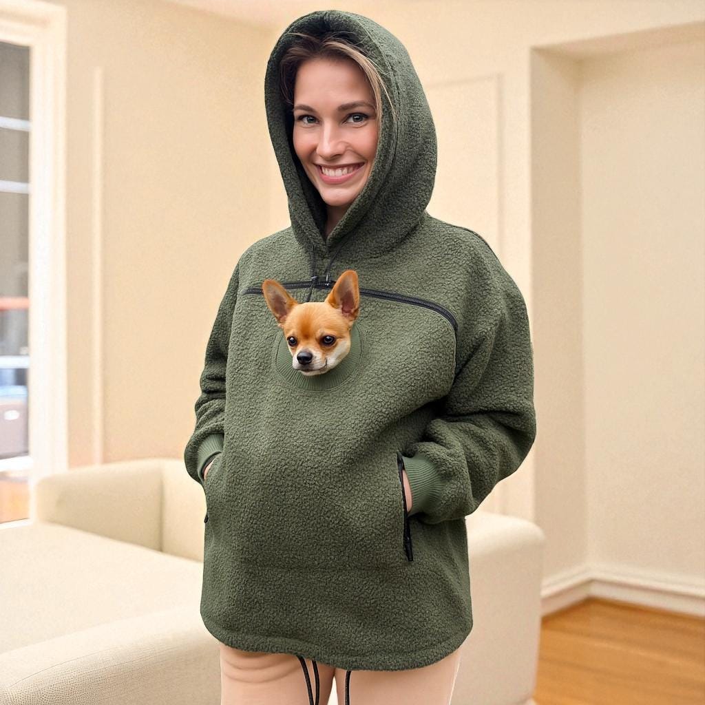 Khaki Sherpa Hoodie Women: Designer Pet Clothes & Dog Carrier Pouch Secondary image