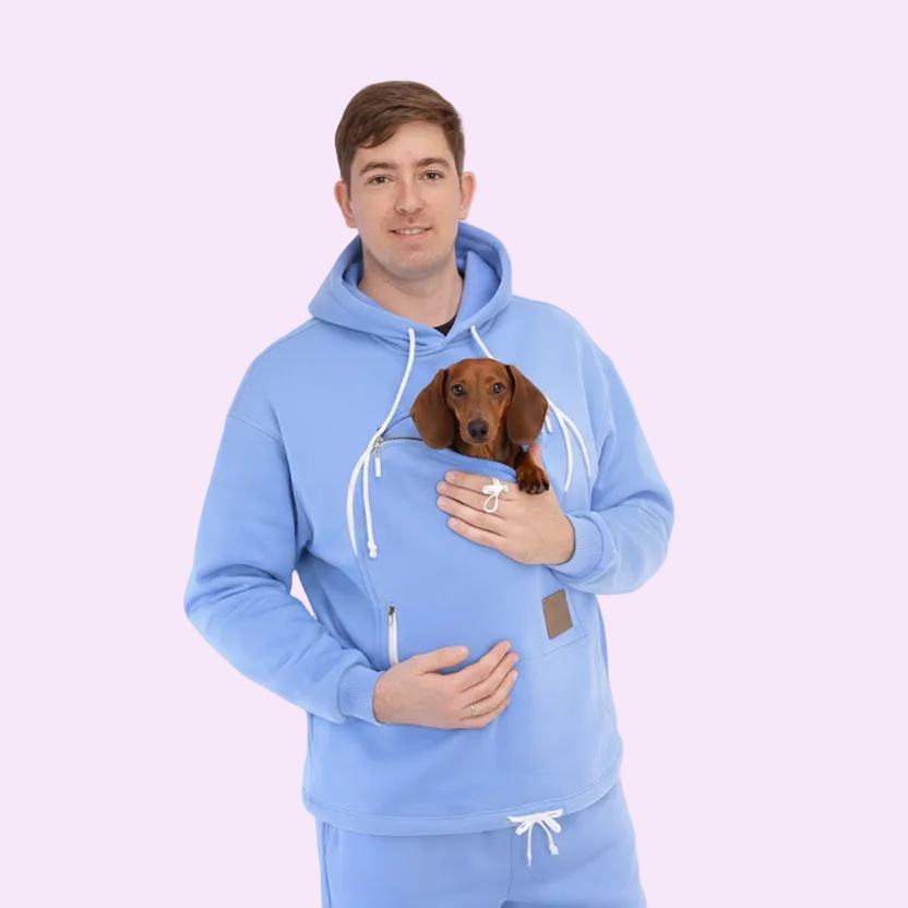 Light Blue Hoodie Mens: Miniature Wiener Dog Clothes with Secure Zip Up Pet Pouch for Cat & Dog Lovers Secondary image