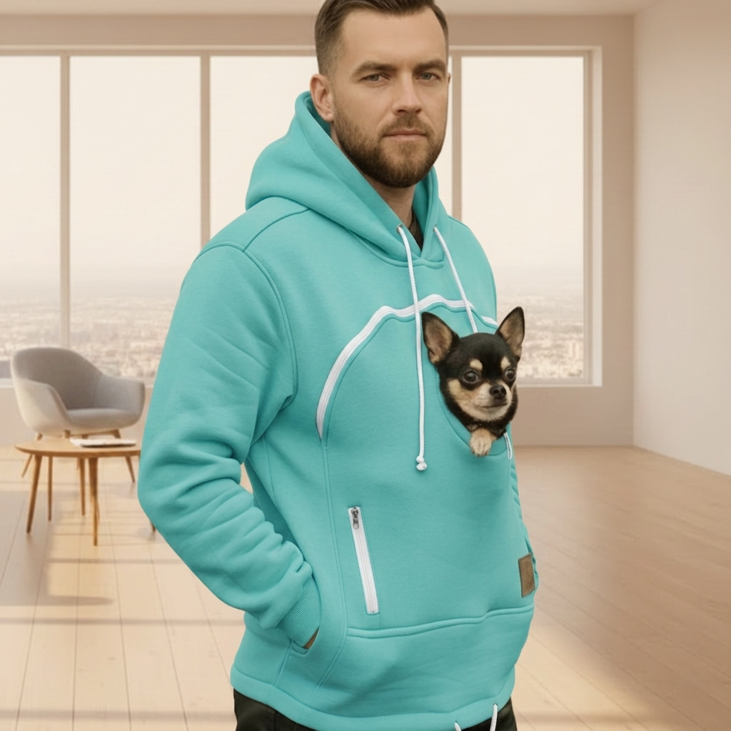 Mint Green Hooded Sweatshirt Mens: Yorkie Dog Clothes with Secure Pet Pouch - Hoodie for Cat & Dog Lovers Secondary image