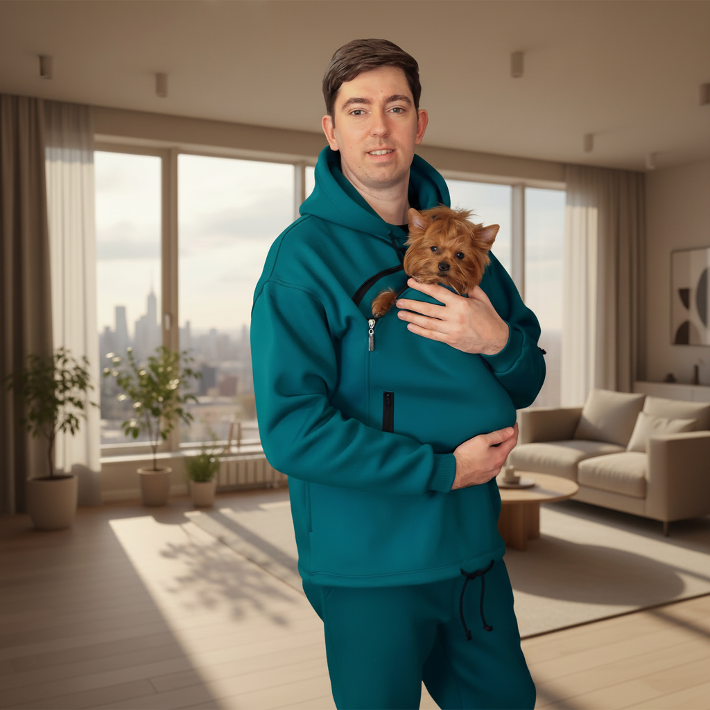 Dark Green Tracksuit for Men with Cat Pouch Hoodie Secondary image