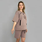 BEIGE HOODED SWEATSHIRT ALTERNATIVE - SUMMER CAT SWEATSHIRT WITH POCKET