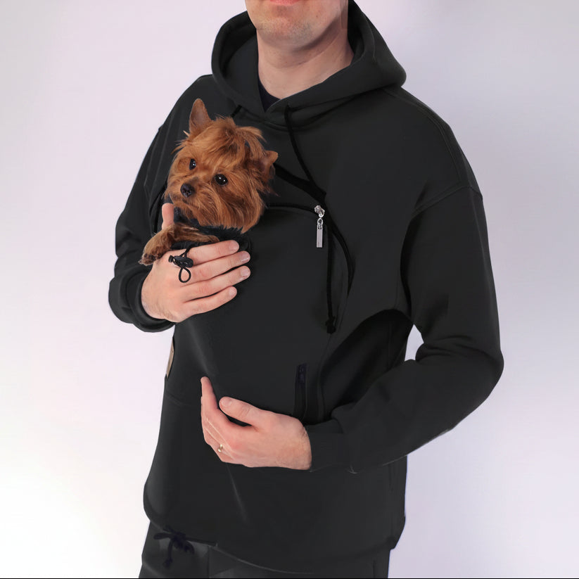Black Outfit for Men with Pet Pocket Hoodie and Matching Pants Secondary image