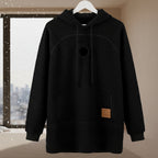 Black boucle fleece jacket with a brand label