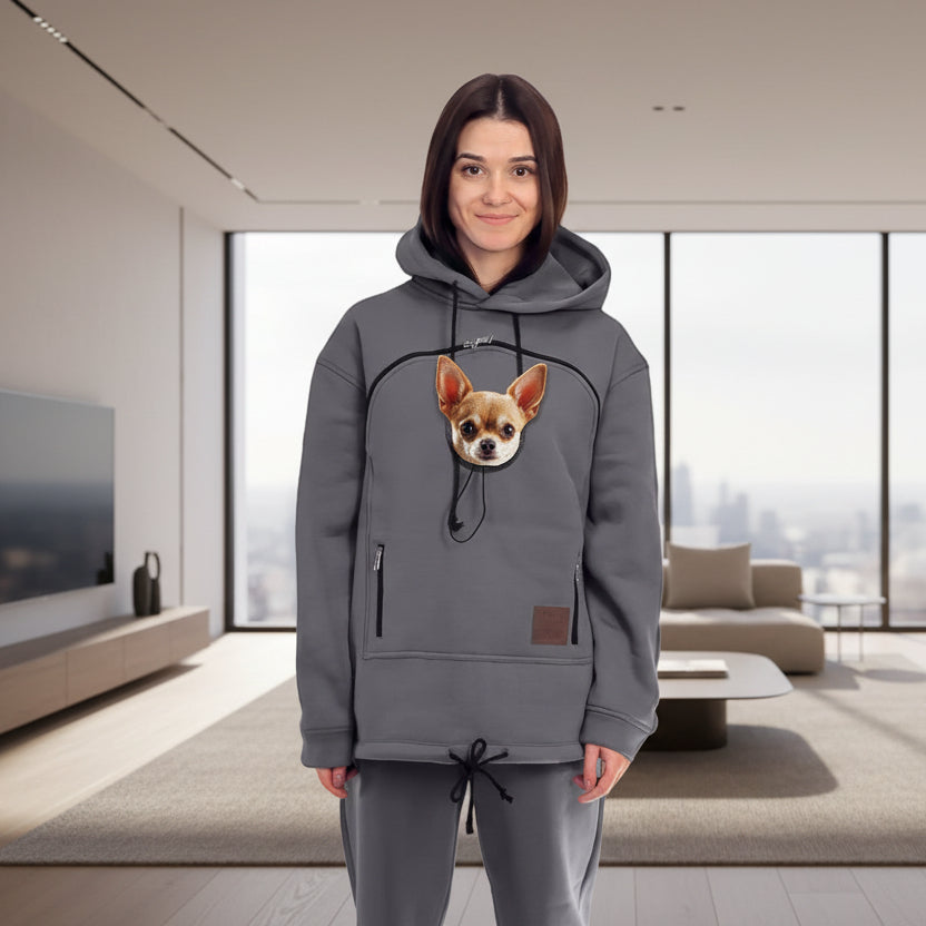 Grey Pet Carrier Hoodie and Jogger Set for Women Cozy Fall Outfit for Cat and Dog Lovers Secondary image