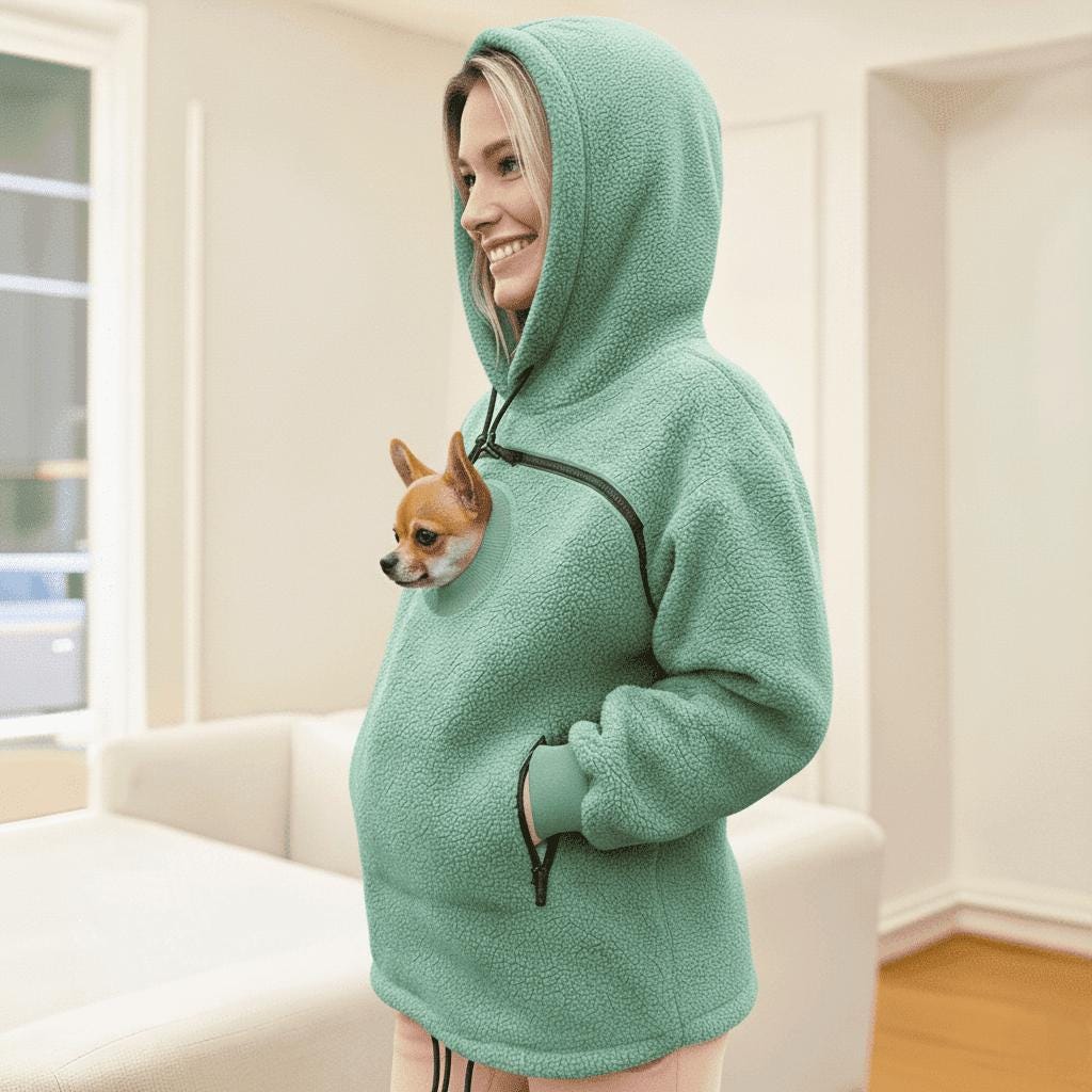 Pouch Hoodie Cat: Cozy Green & Fleece Zip Up Hoodie for Pet Lovers Secondary image