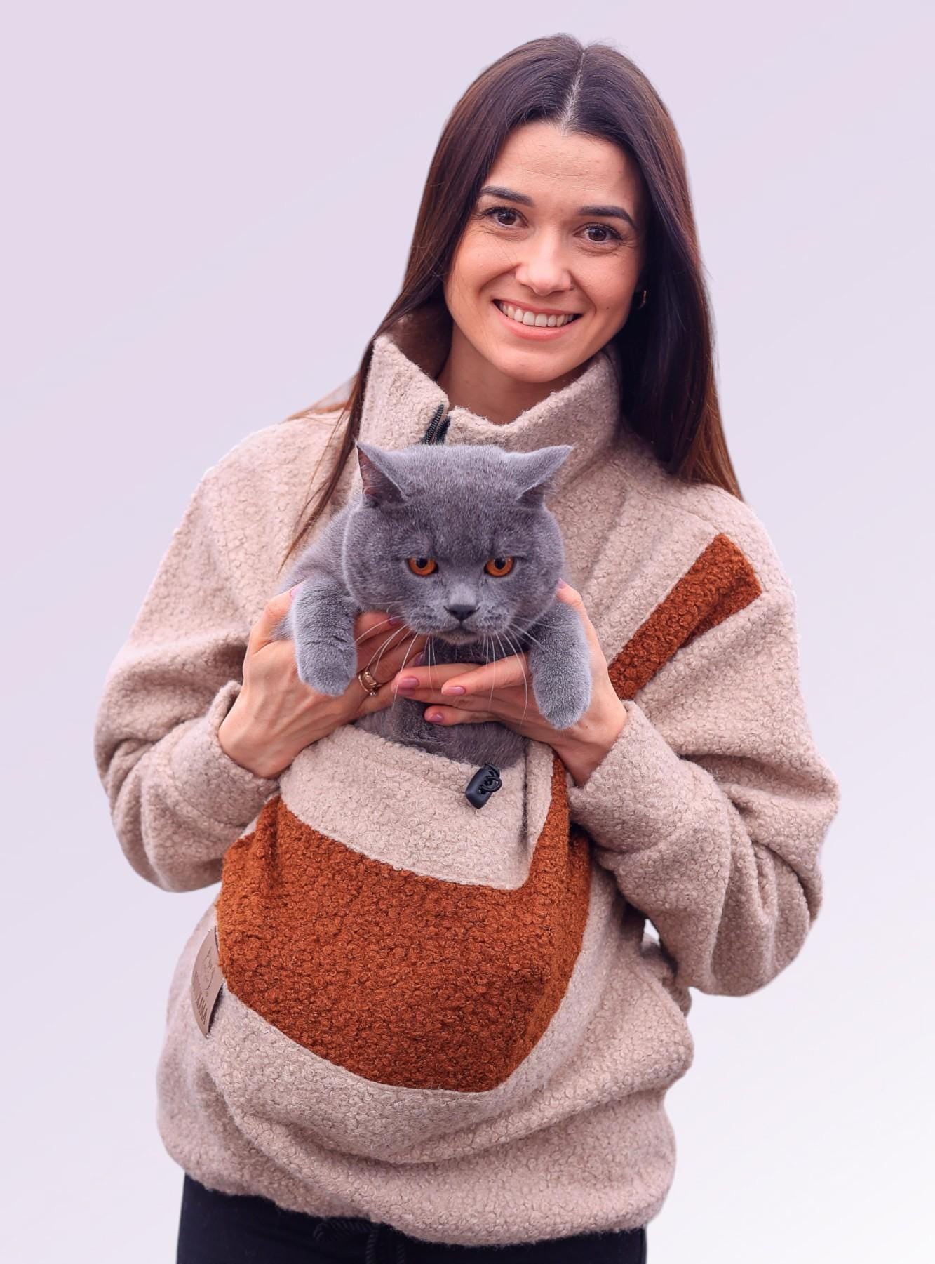 Bouclé Lambswool Pet Carrier Sweatshirt: Cozy Cat & Dog Mom Gift