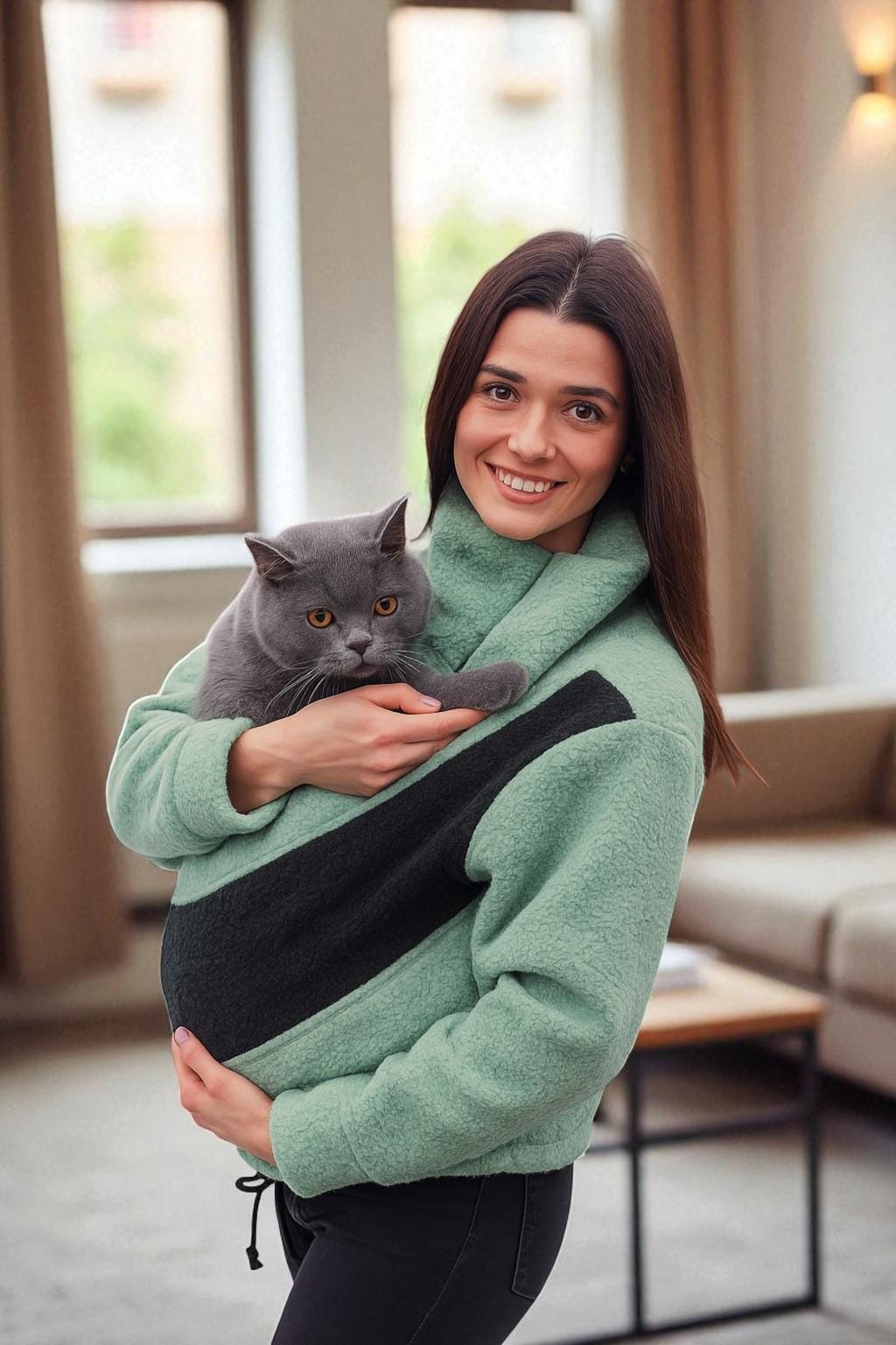 Emerald Green Bouclé Pet Carrier Sweatshirt: Travel Sling Bag for Cats and Dogs