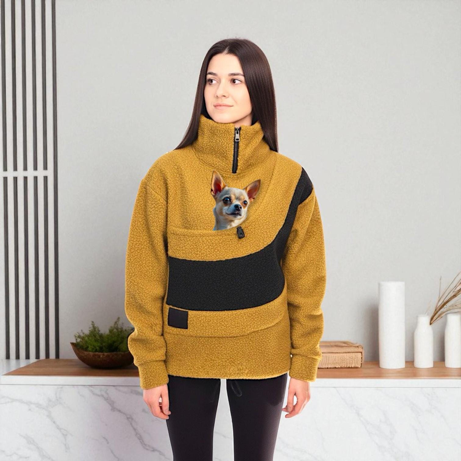 Bouclé Fleece Pet Carrier Hoodie: Handmade Kangaroo Pocket Sweatshirt Main image