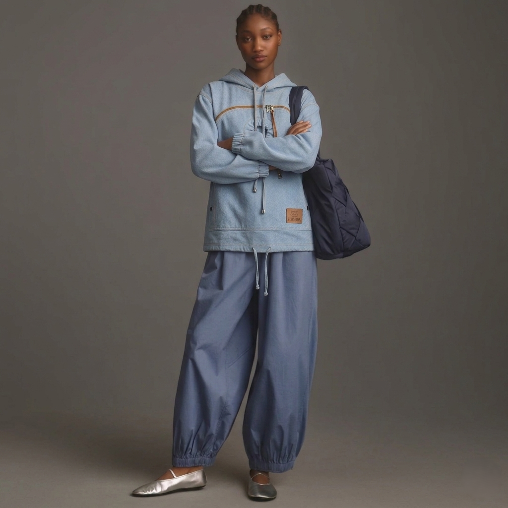 Women's Denim Hoodie with Pet Pouch - Cute Dog Apparel Secondary image