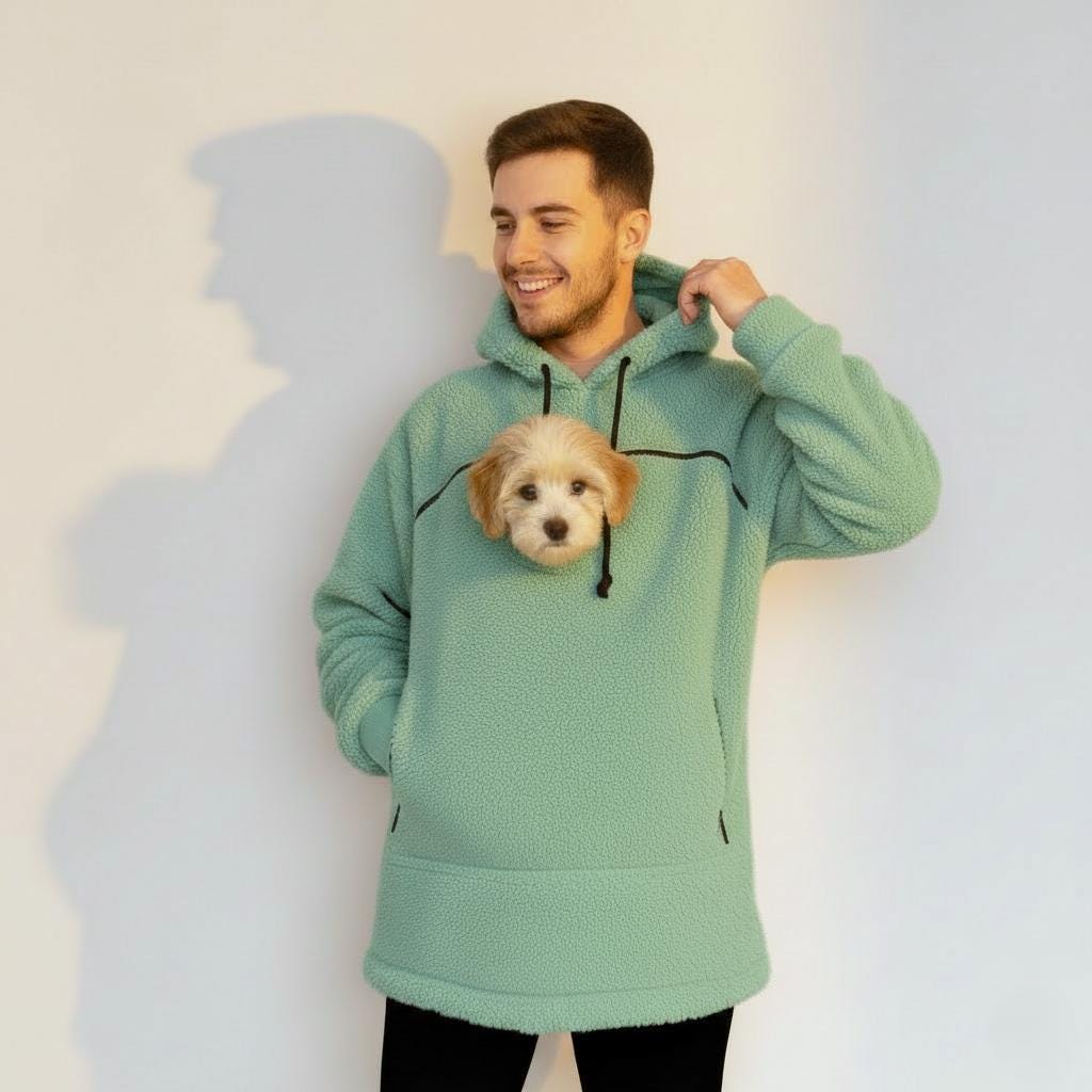 Custom Light Green Hoodie Mens: Personalized Dog Hoodie with Pet Pouch - Emerald Boucle Secondary image