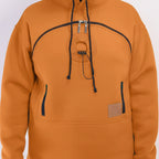 Orange hoodie with black accents on a white background