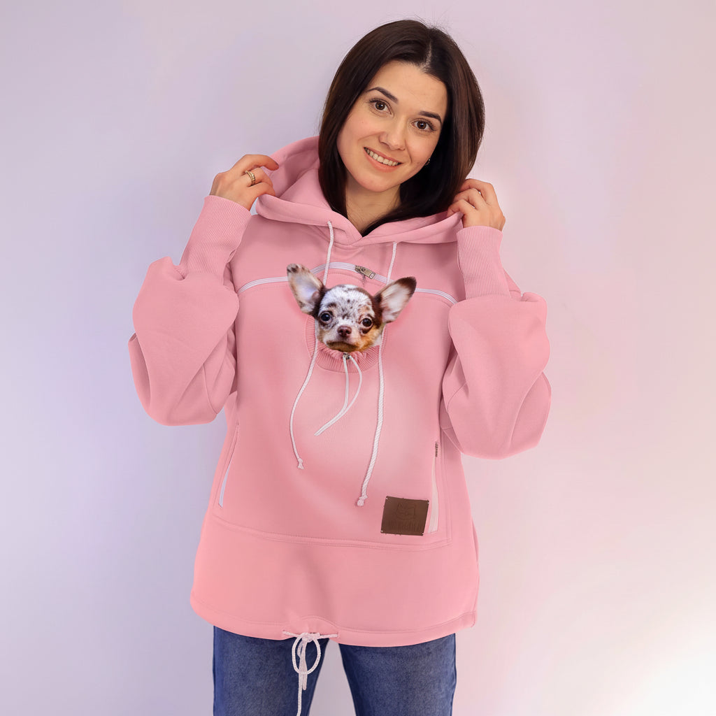 Women’s Pink Hoodie with Zipper Pocket – Handmade Pet Carrier with Snuggle Pouch Secondary image