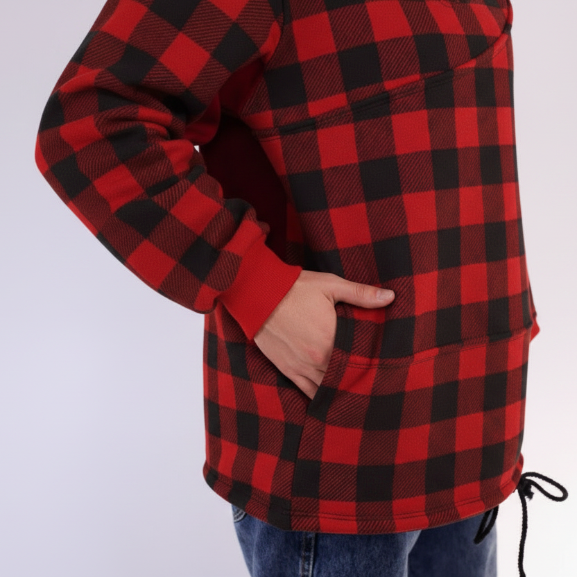 Black and Red Plaid sweatshirt on white background