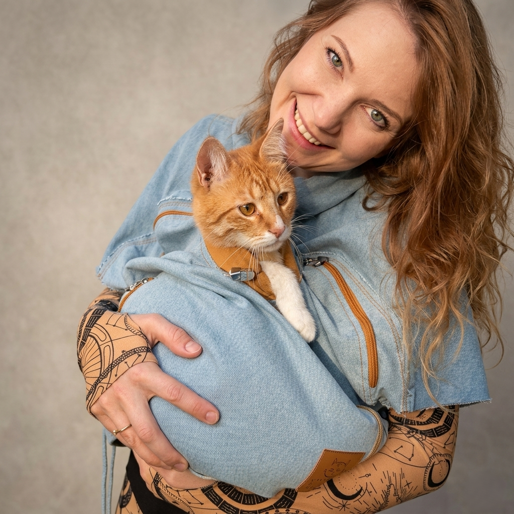 Blue Women's Denim Vest with Built-In Pet Carrier Secondary image