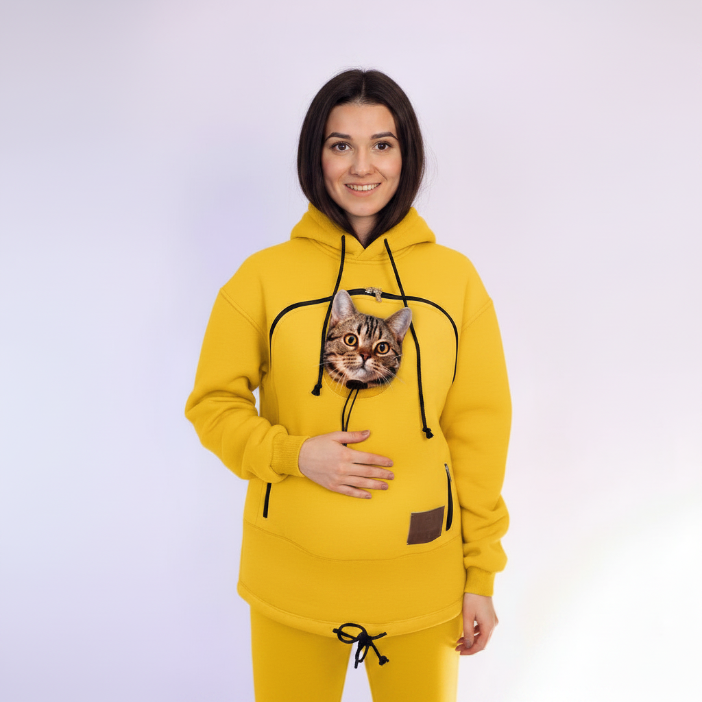 Yellow Vacation Hoodie & Joggers Set with Pet Pocket for Women Secondary image